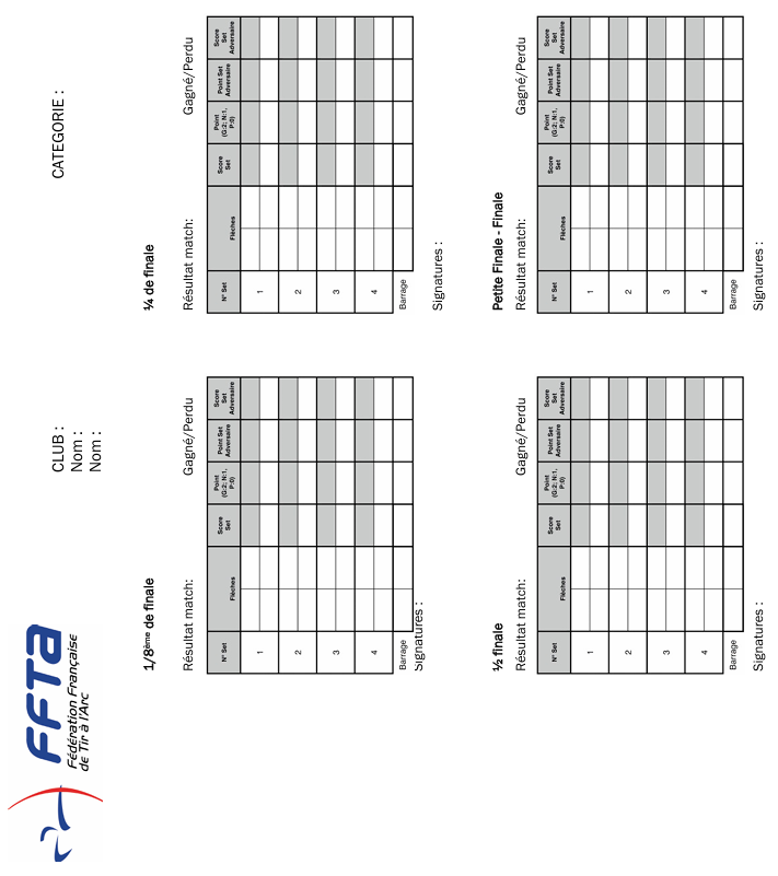 Arc Classique – Sets de 4 flèches – double mixte – 8e de finale